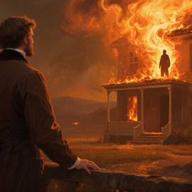 a man watching a house on fire